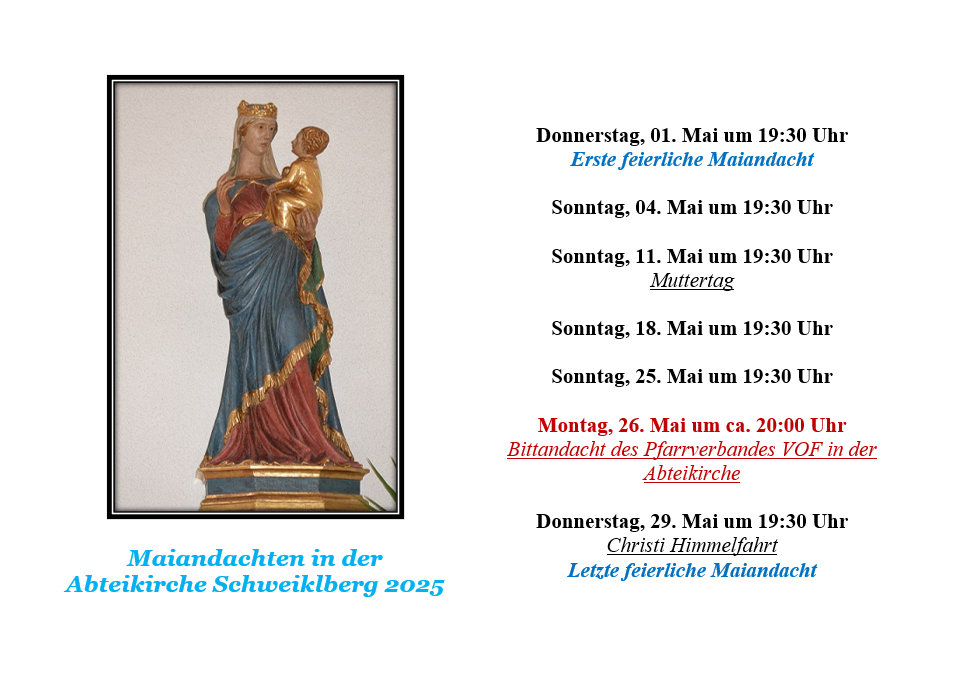 Maiandachten in der Abteikirche 2025